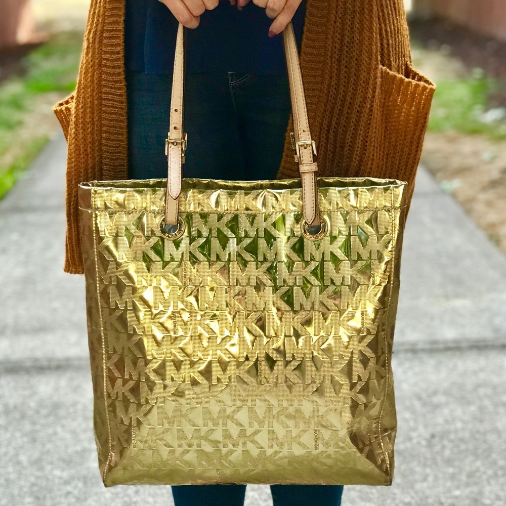 Michael Kors Mirror Jet Set Metallic Gold Tote